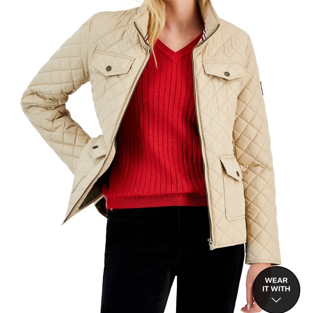 Tommy Hilfiger Women's Quilted Zip-Up Jacket Khaki Size XL